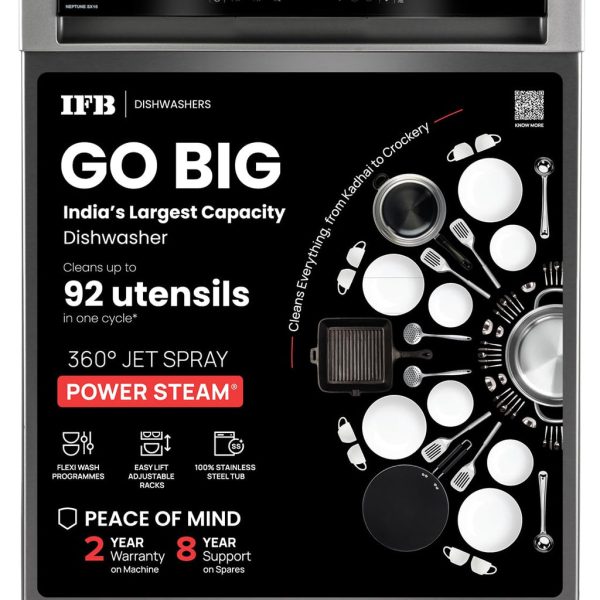 IFB 14 Place Settings with DeepClean Technology Freestanding Dishwasher (Neptune VX14, Inox Grey, 70° Hot Water Wash with Hygienic Steam Drying)