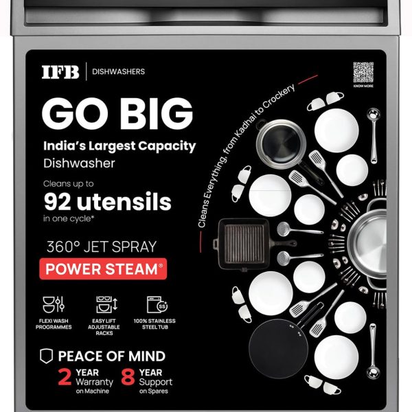 IFB 15 Place Freestanding Dishwasher with DeepClean® Technology, 3rd Cutlery Tray, 70°C Hot Water Wash, Turbo Drying, Anti-Bacterial Filter, Perfect for Indian Utensils (Neptune...