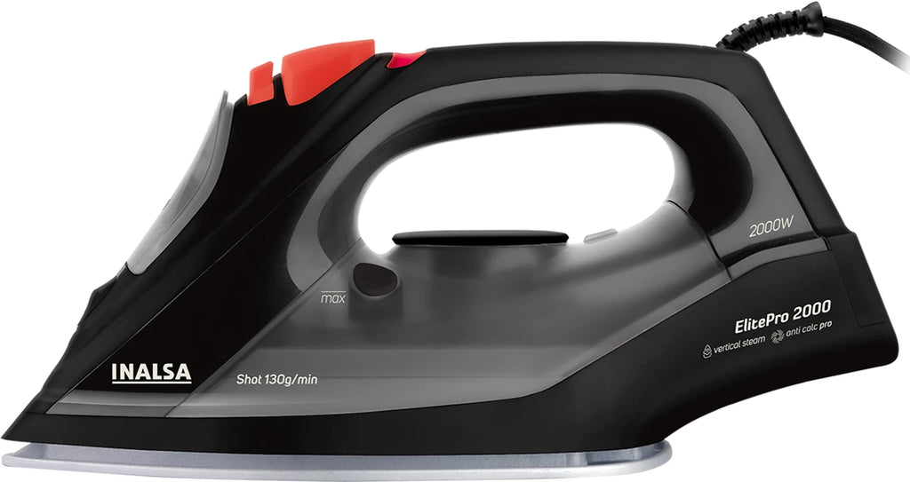 INALSA Steam Iron 2000W &130g/min Steam Shot|Self Clean,Anti Calc Function|Scratch Resistant Ceramic Soleplate|Large Capacity 270 ml Water Tank|Vertical Steam,Elite Pro 2000
