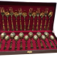 Sanjeev Kapoor Set of 24 Pcs SS Stony Cutlery Set With Baby Spoon & Leathrite Box Gold Finish